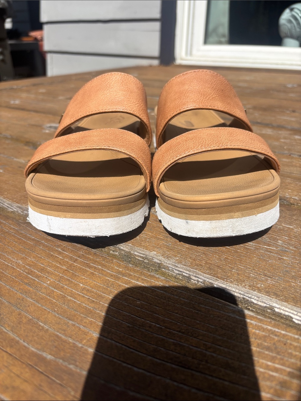 Reef Tan Dual-Strap Platform Slide Sandals with White Sole - Picture 4 of 7